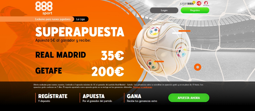 Supercuota Real Madrid vs Getafe. Promoción exclusiva 888Sport